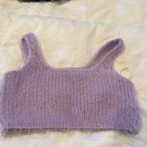 Self Portrait Fluffy Cropped Knit Top in Lilac, M - Picture 6 of 14